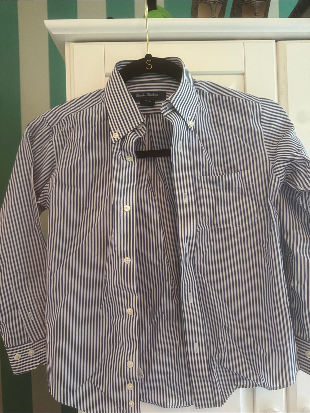 Brooks Brothers Navy and White Vertical Stripe Button-Down Shirt